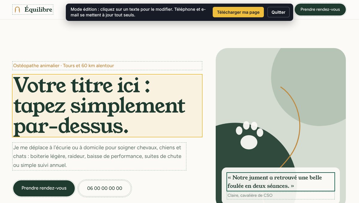 Capture du mode édition : le titre de la page est sélectionné et remplacé par un nouveau texte