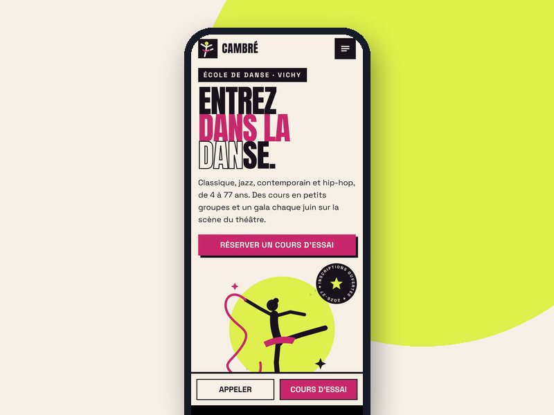 Aperçu téléphone du template Cambré