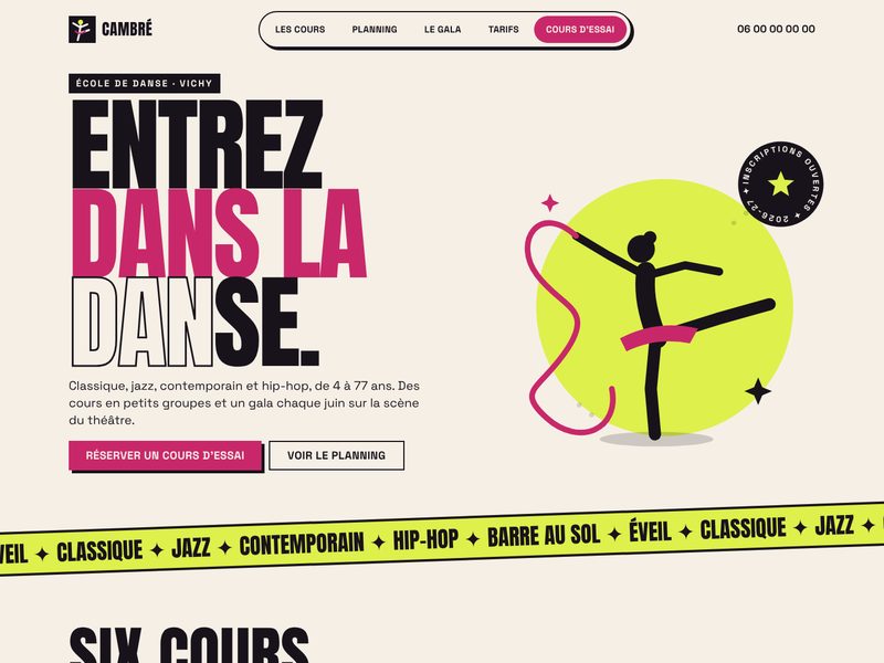 Aperçu ordinateur du template Cambré