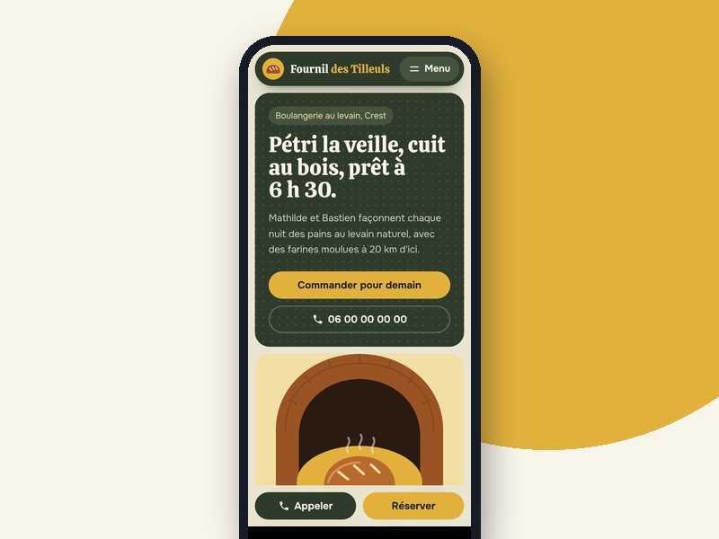 Aperçu téléphone du template Fournil