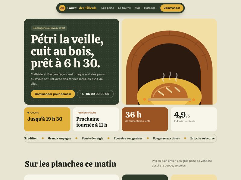 Aperçu ordinateur du template Fournil