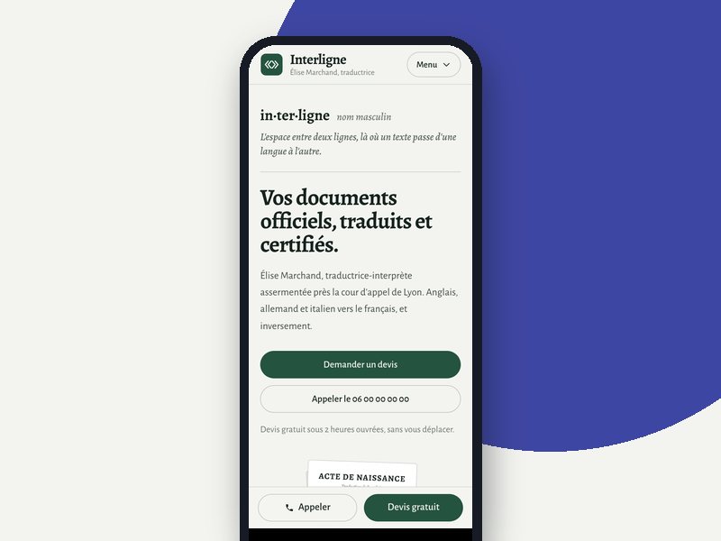Aperçu téléphone du template Interligne