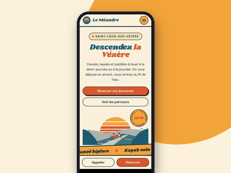 Aperçu téléphone du template Méandre