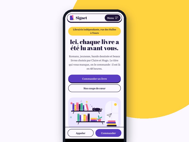 Aperçu téléphone du template Signet