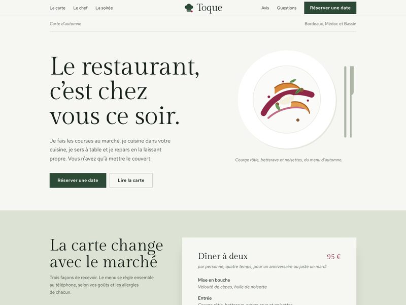 Aperçu ordinateur du template Toque